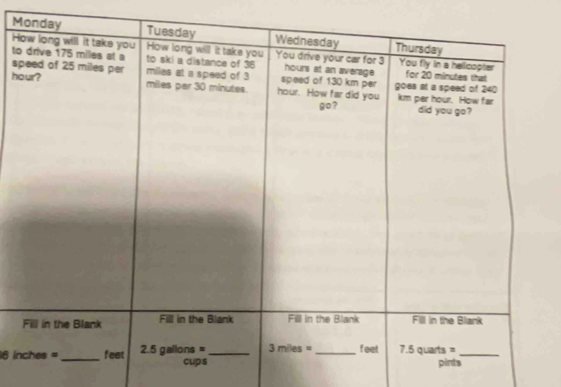 monday how long will it take you to drive 175 miles at a speed of 25 mi…