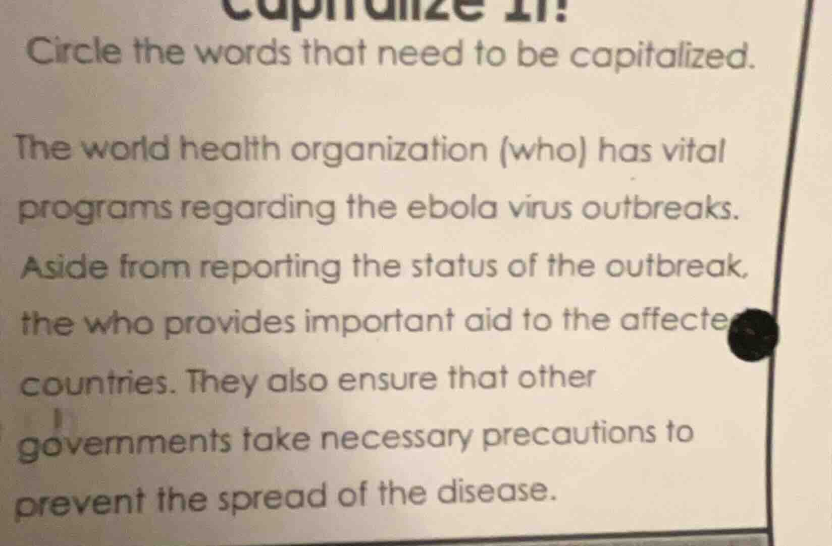 capitalize it! circle the words that need to be capitalized. the world …