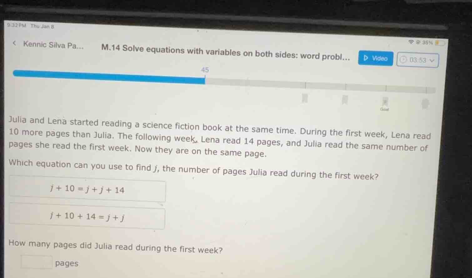 m.14 solve equations with variables on both sides: word probl... julia …
