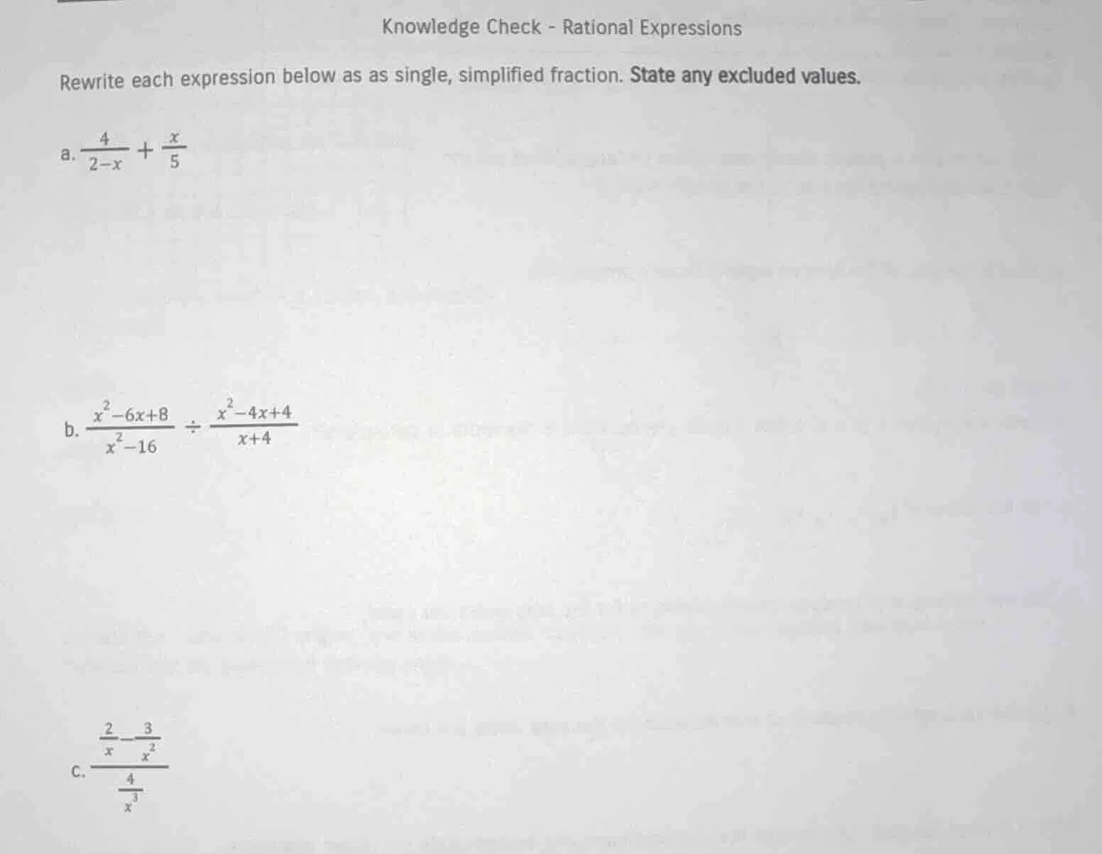 knowledge check - rational expressions rewrite each expression below as…