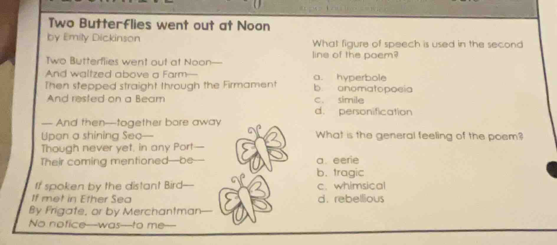 two butterflies went out at noon by emily dickinson two butterflies wen…