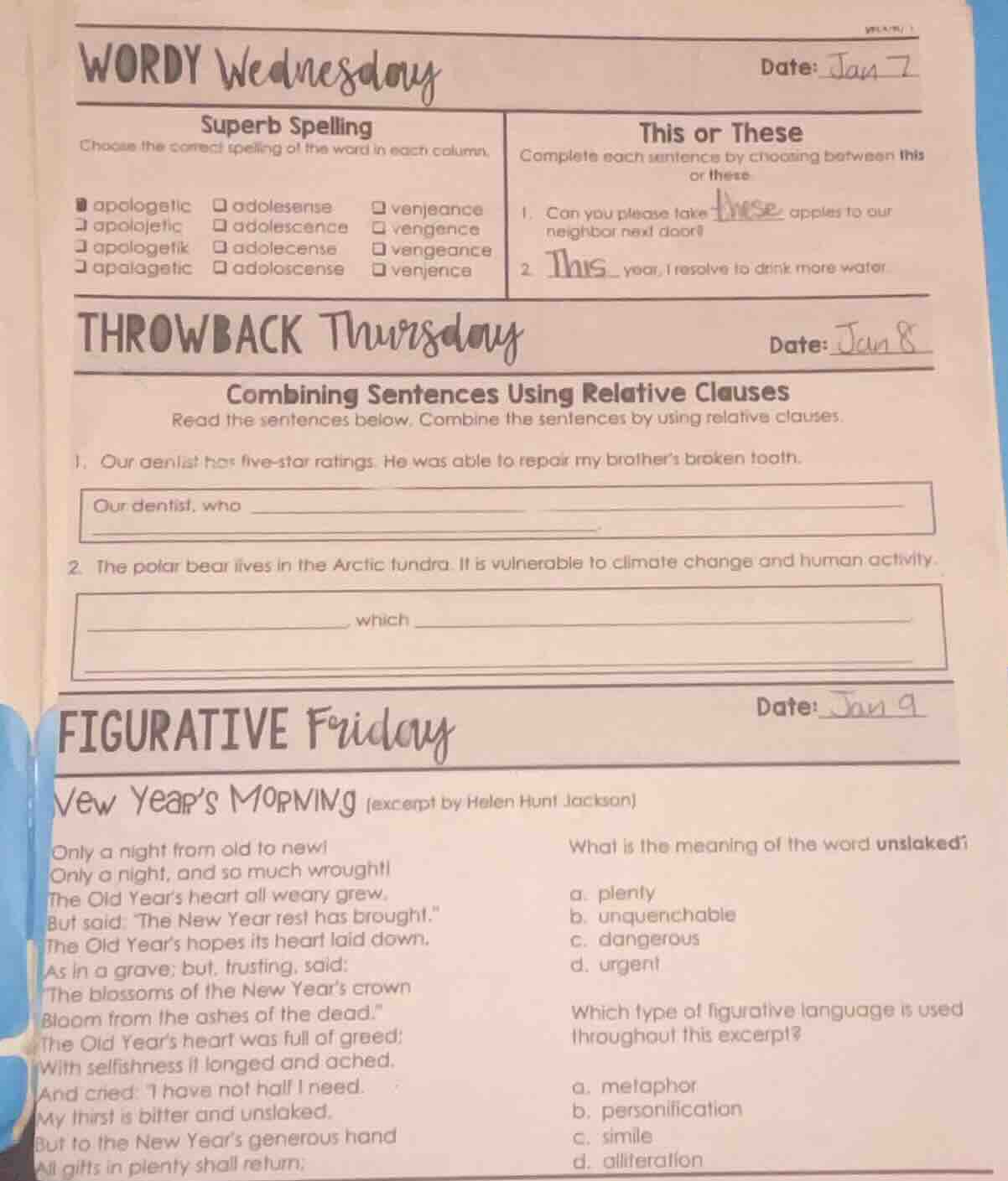 wordy wednesday date: jan 7 superb spelling choose the correct spelling…