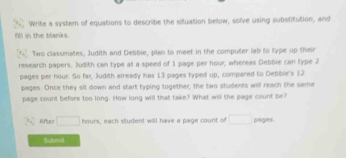 write a system of equations to describe the situation below, solve usin…
