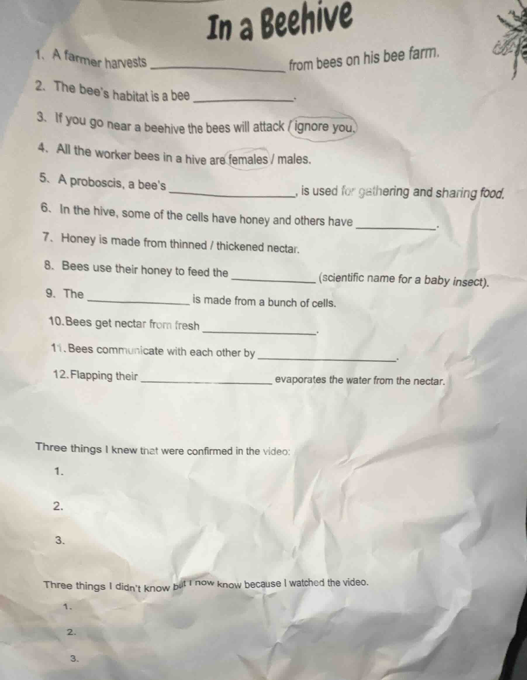 in a beehive 1. a farmer harvests ________________ from bees on his bee…