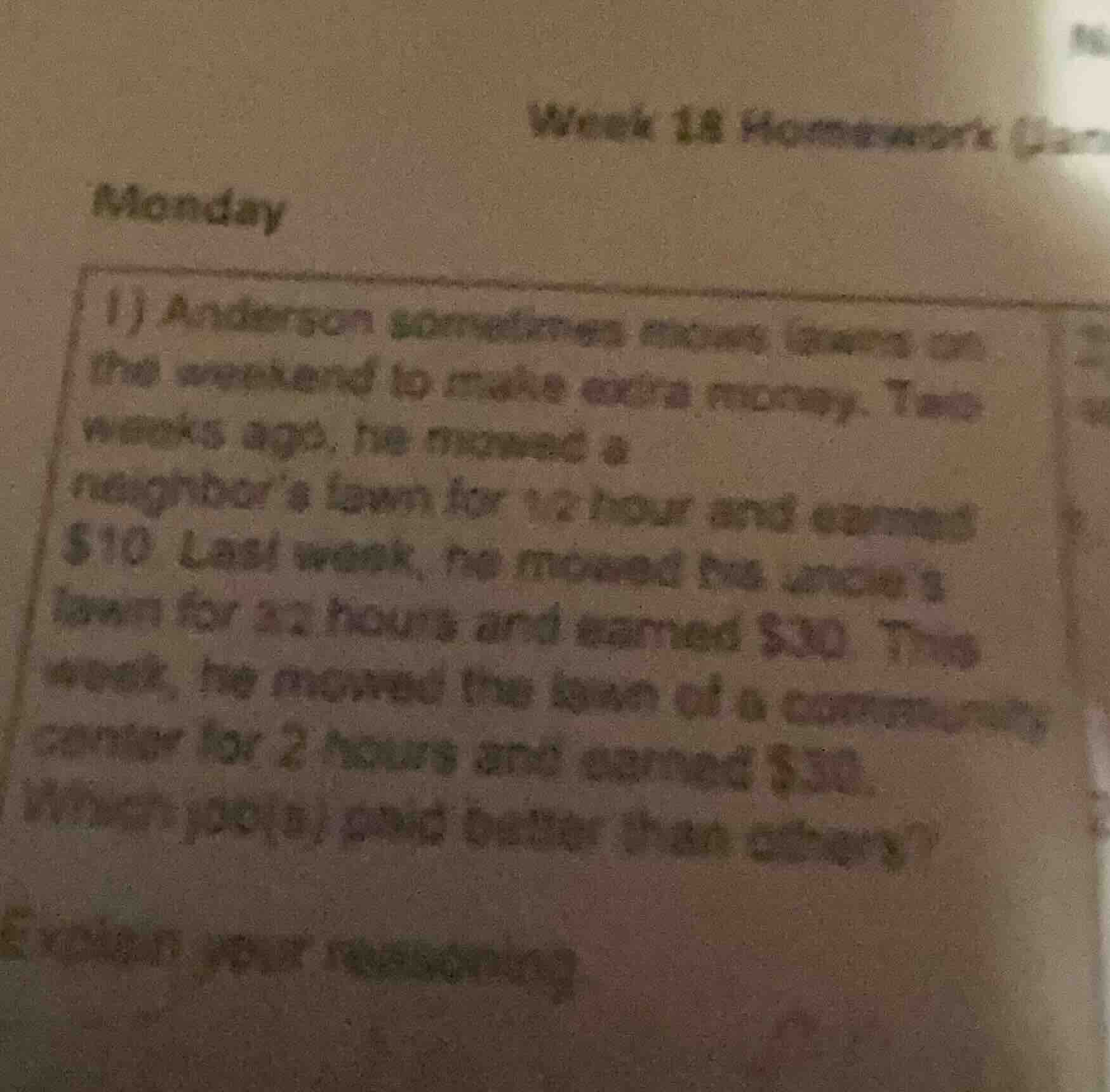 week 18 homework (2ar monday 1) anderson sometimes mows lawns on the we…