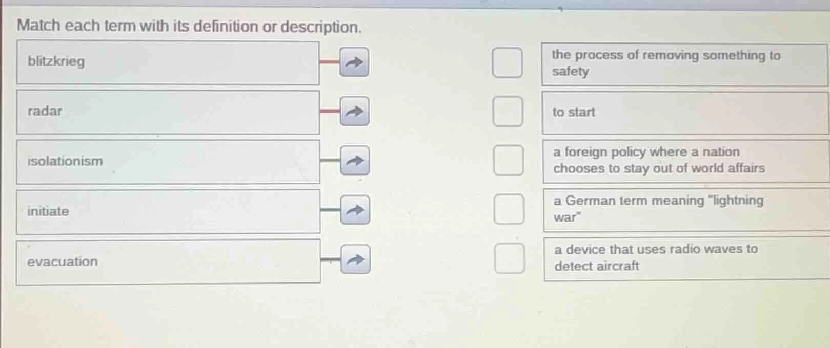 match each term with its definition or description. blitzkrieg radar is…