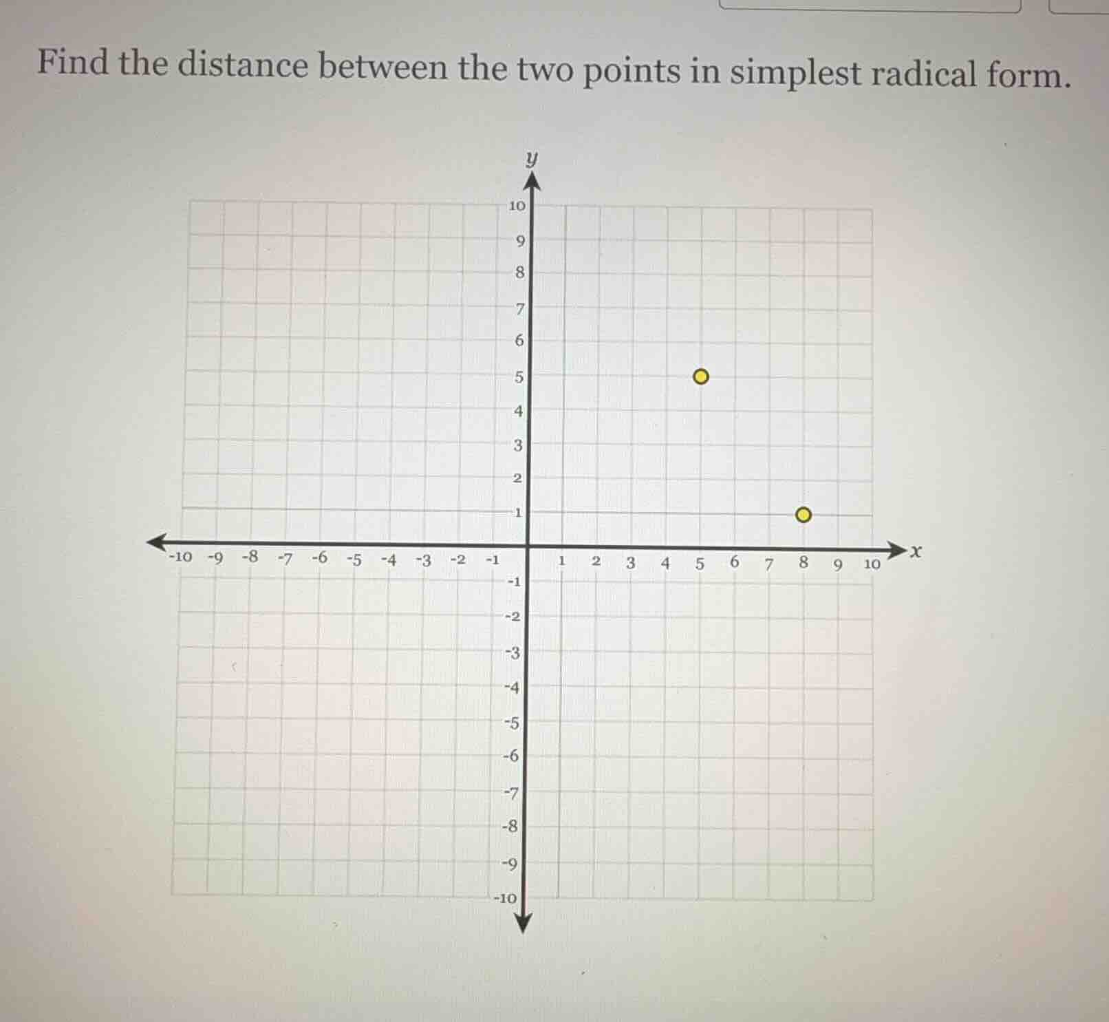 find the distance between the two points in simplest radical form.