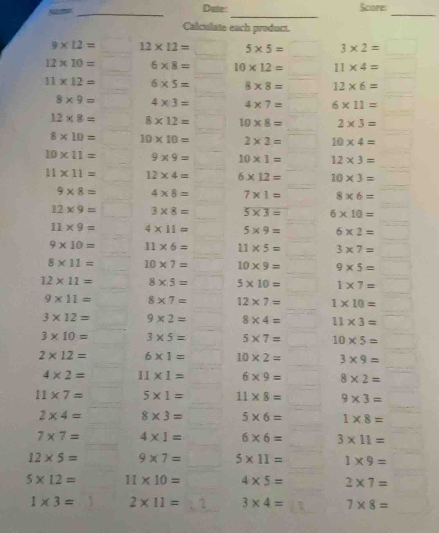 name: date: score: calculate each product. $9 \\times 12 = $ $12 \\time…