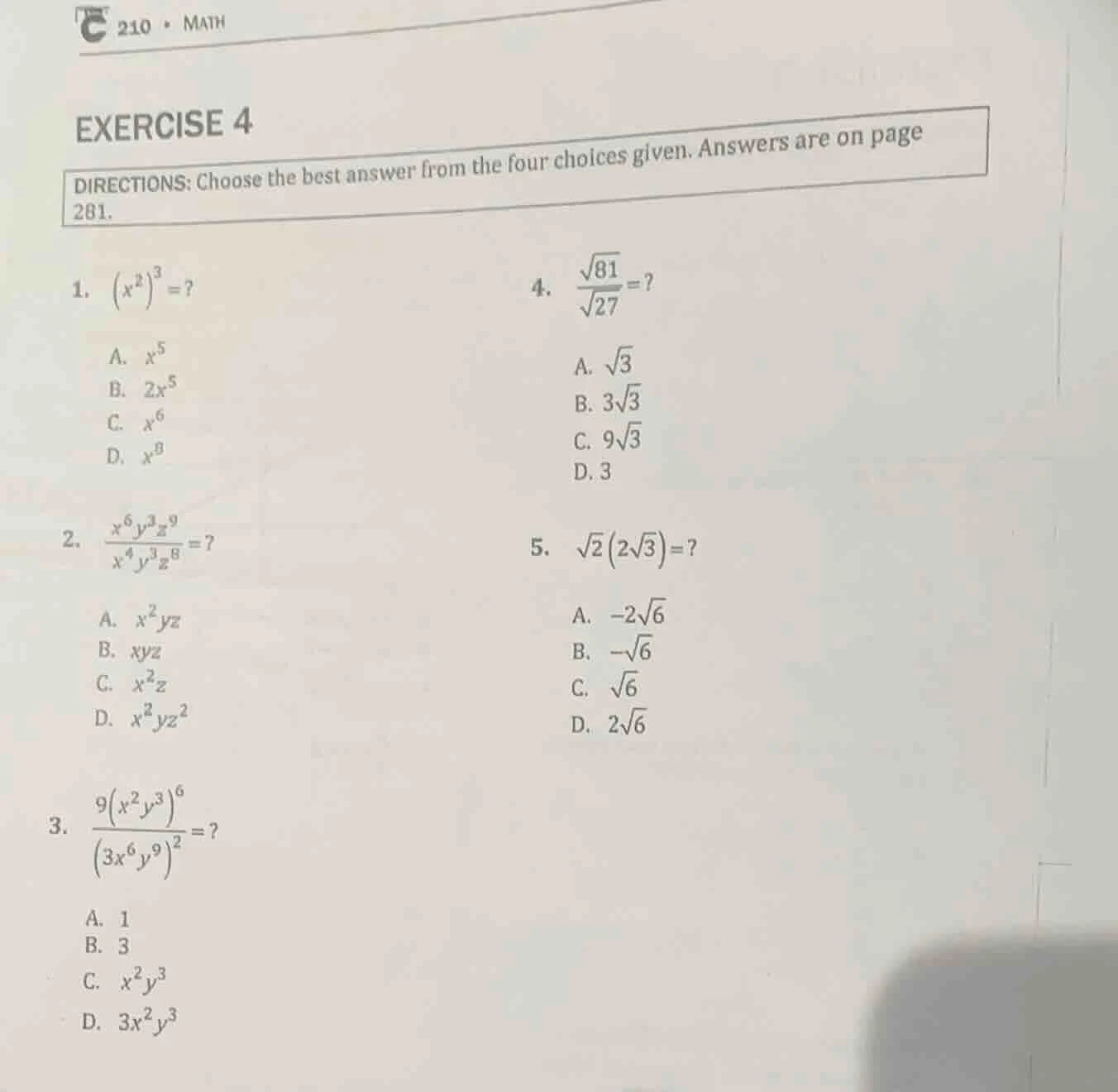 exercise 4 directions: choose the best answer from the four choices giv…