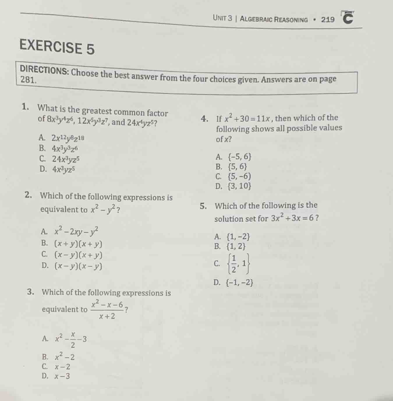 exercise 5 directions: choose the best answer from the four choices giv…