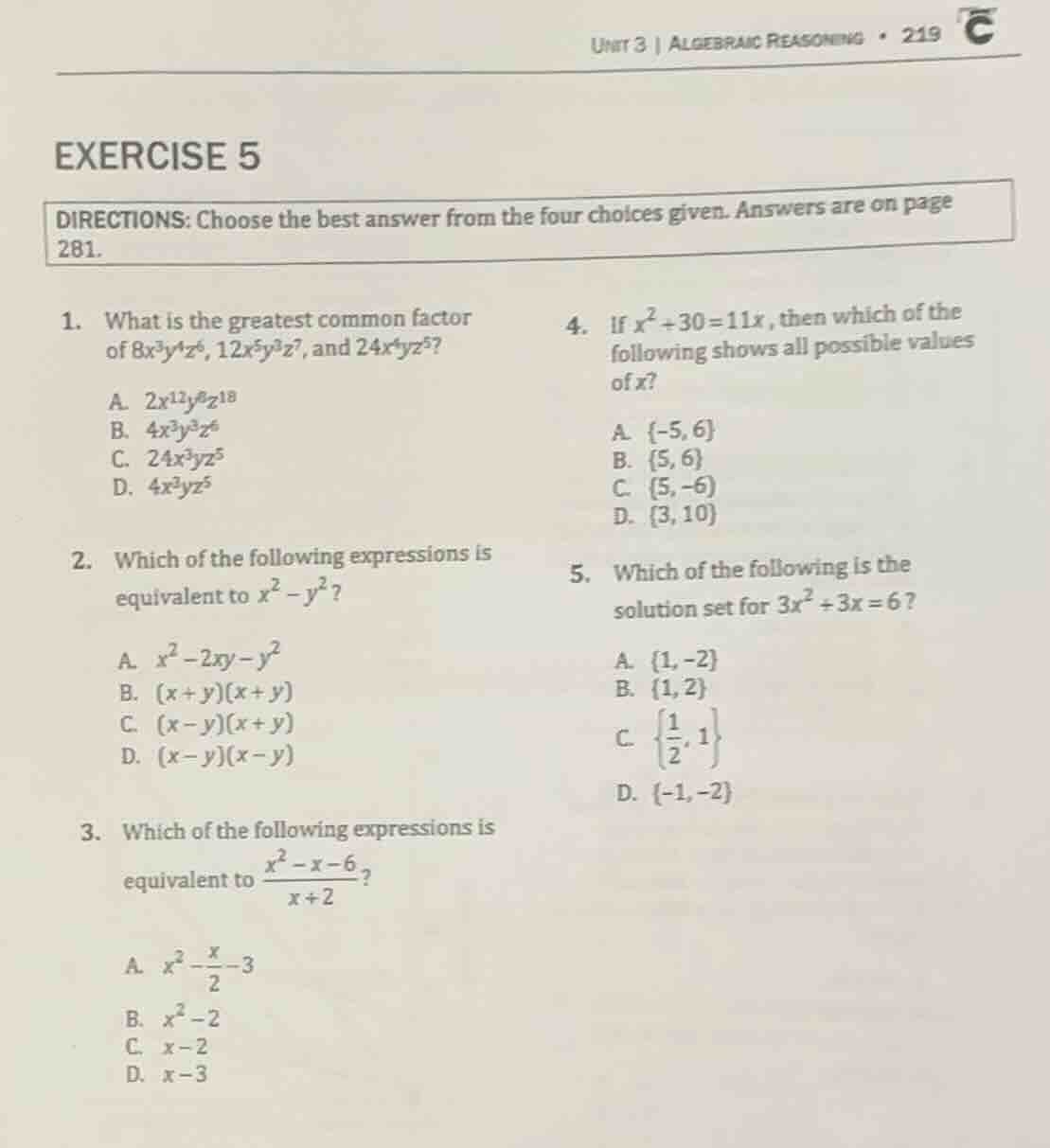 exercise 5 directions: choose the best answer from the four choices giv…