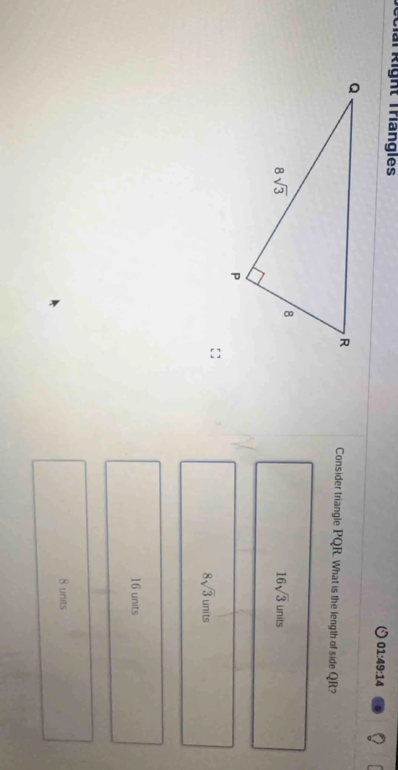 special right triangles consider triangle pqr. what is the length of si…