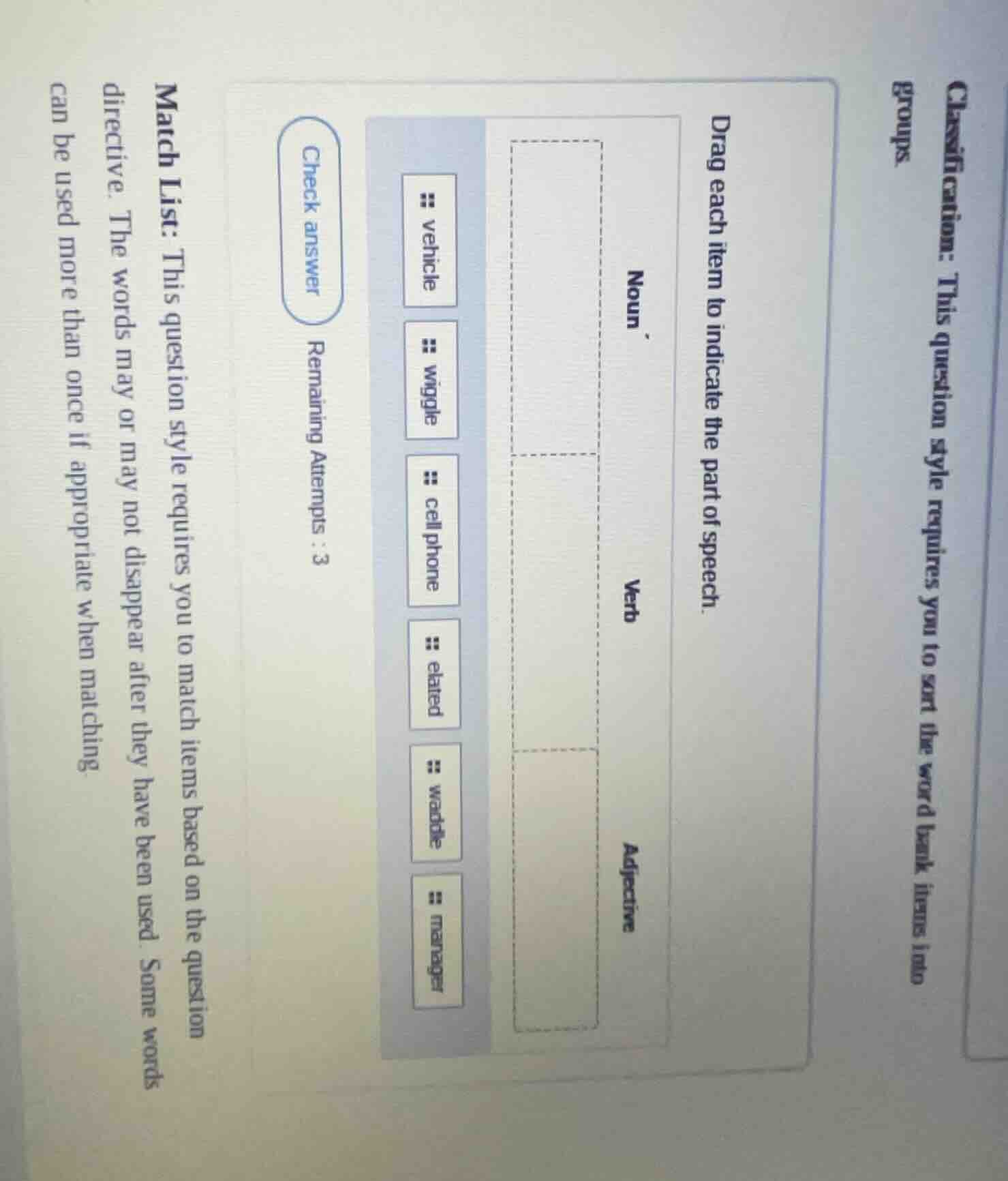 classification: this question style requires you to sort the word bank …