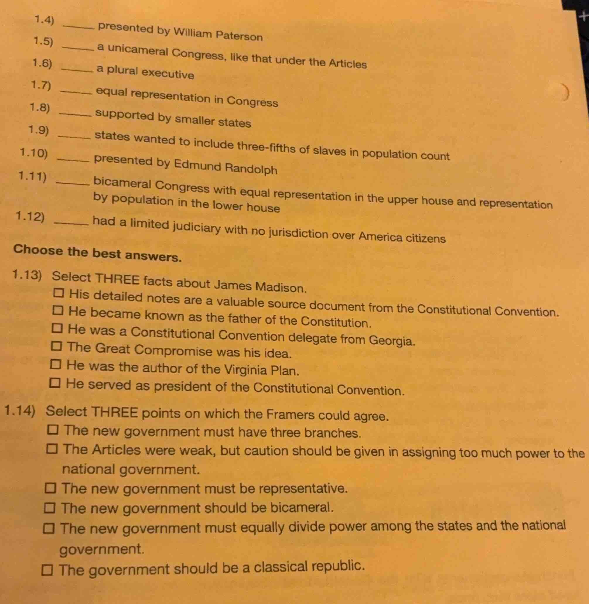 1.4) ______ presented by william paterson 1.5) ______ a unicameral cong…