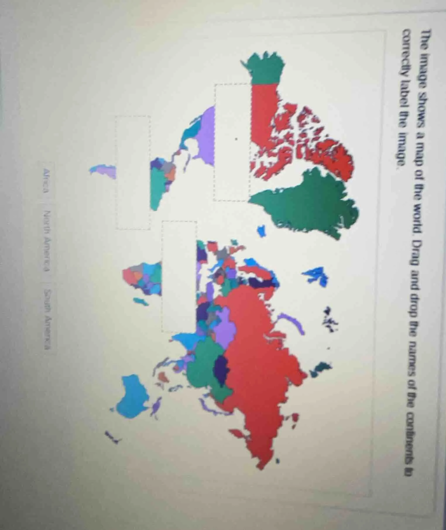 the image shows a map of the world. drag and drop the names of the cont…