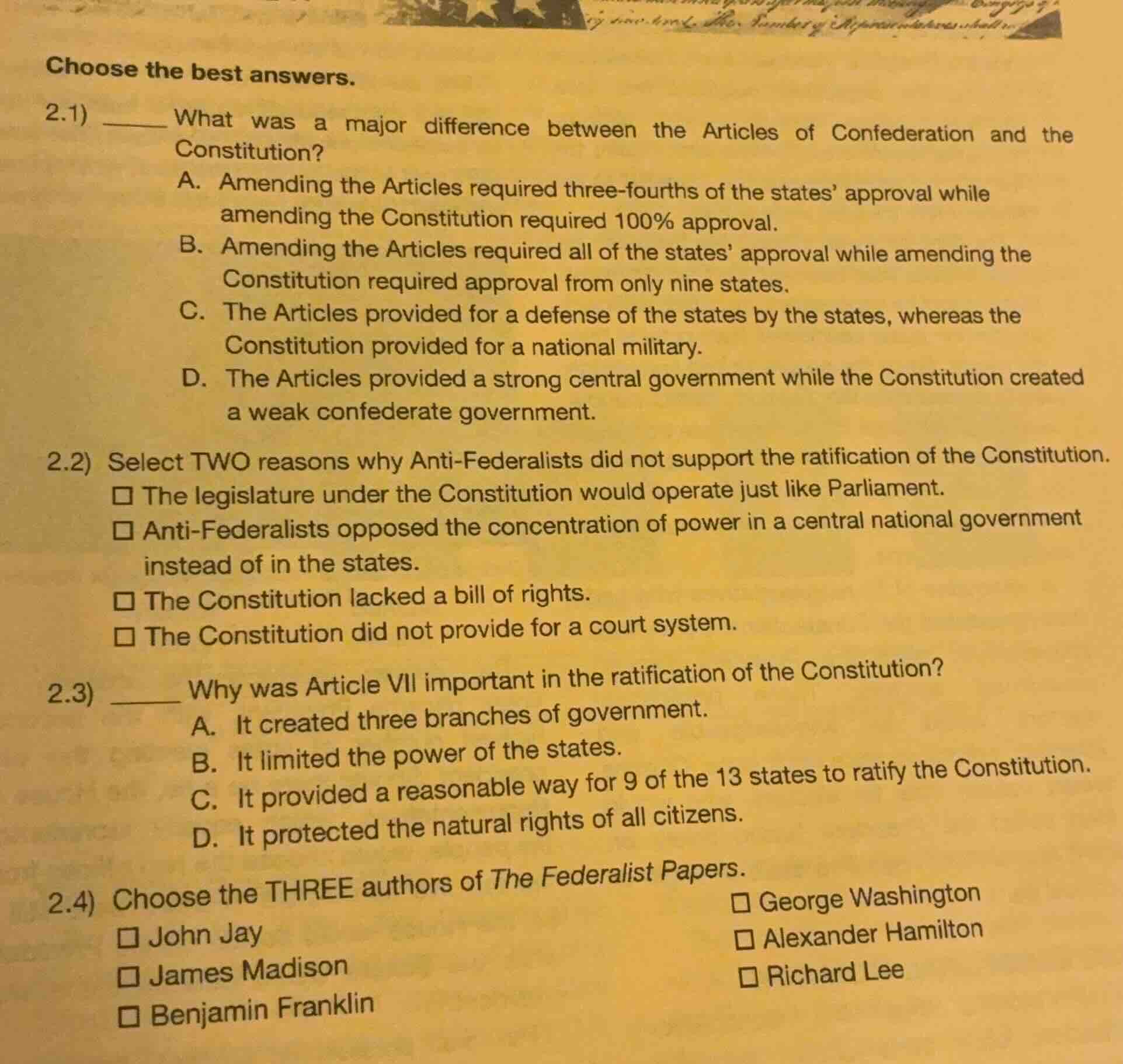 choose the best answers. 2.1) ______ what was a major difference betwee…