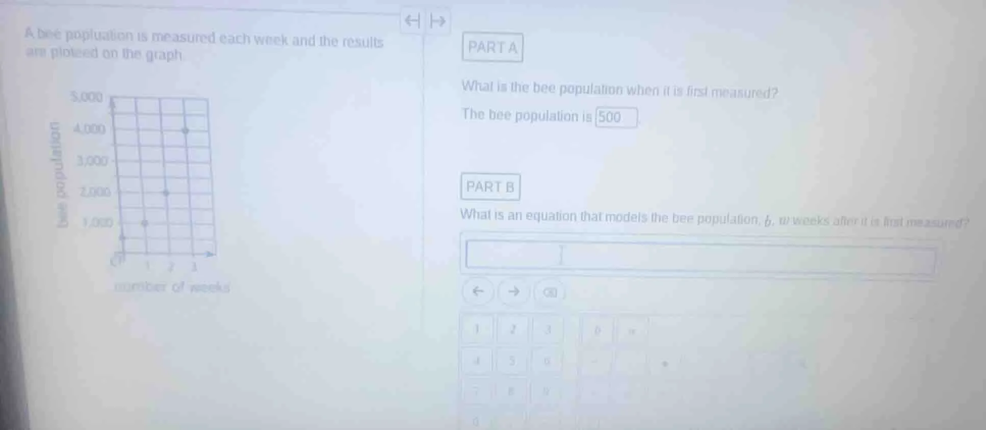 a bee population is measured each week and the results are plotted on t…