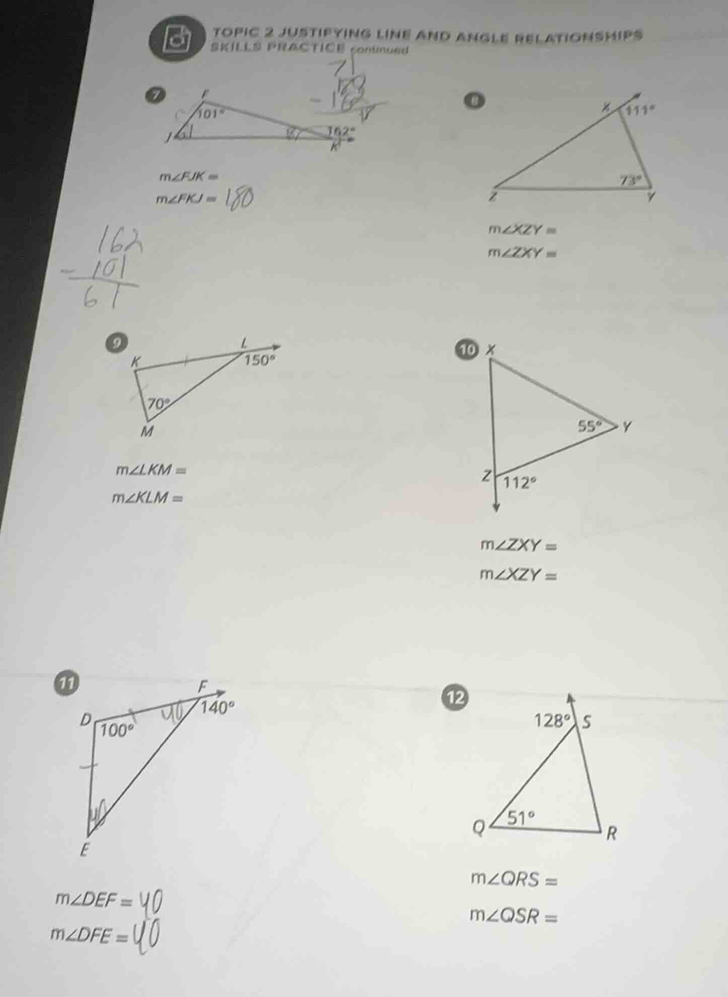 topic 2 justifying line and angle relationships skills practice continu…