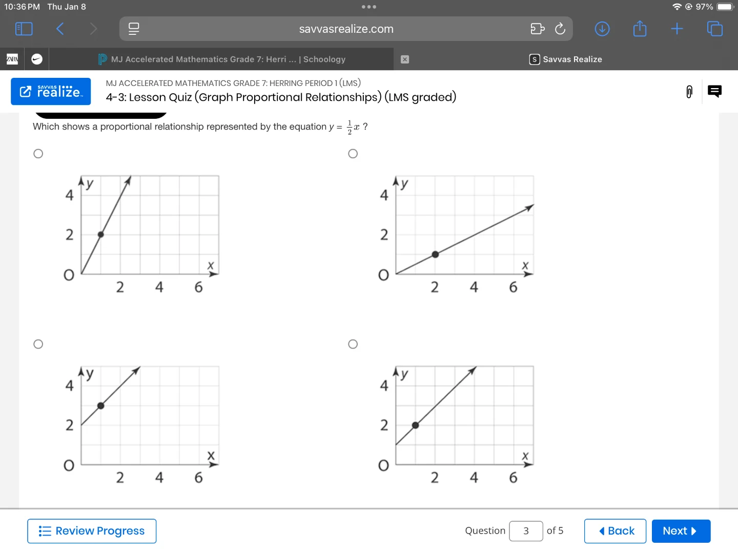which shows a proportional relationship represented by the equation $y …