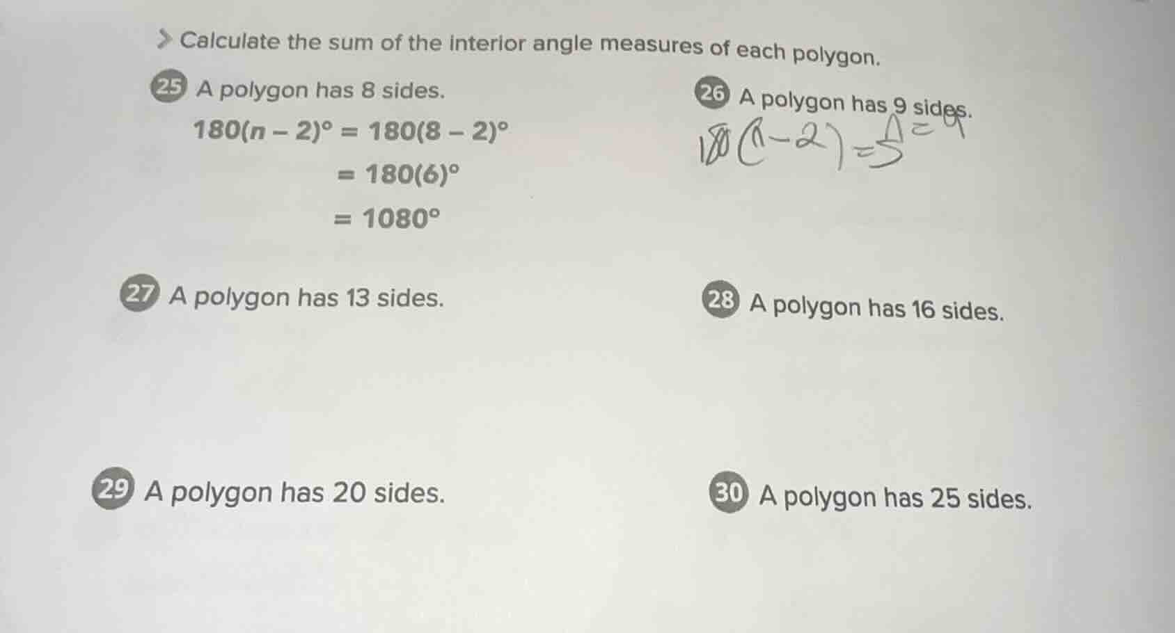 calculate the sum of the interior angle measures of each polygon. 25 a …
