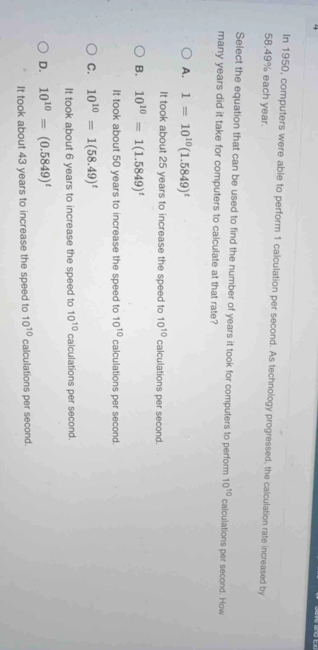 in 1950, computers were able to perform 1 calculation per second. as te…
