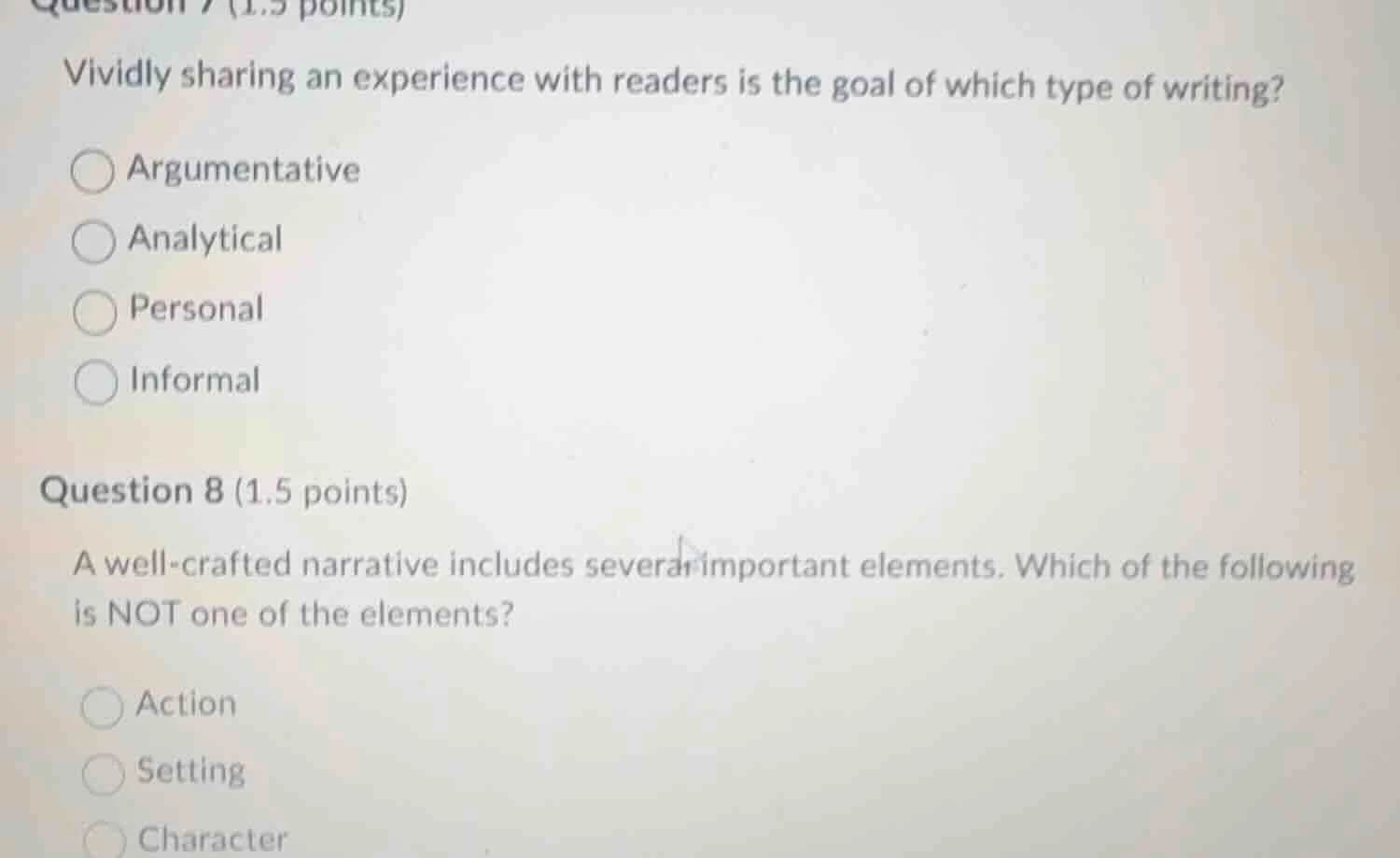 question 7 (1.5 points) vividly sharing an experience with readers is t…