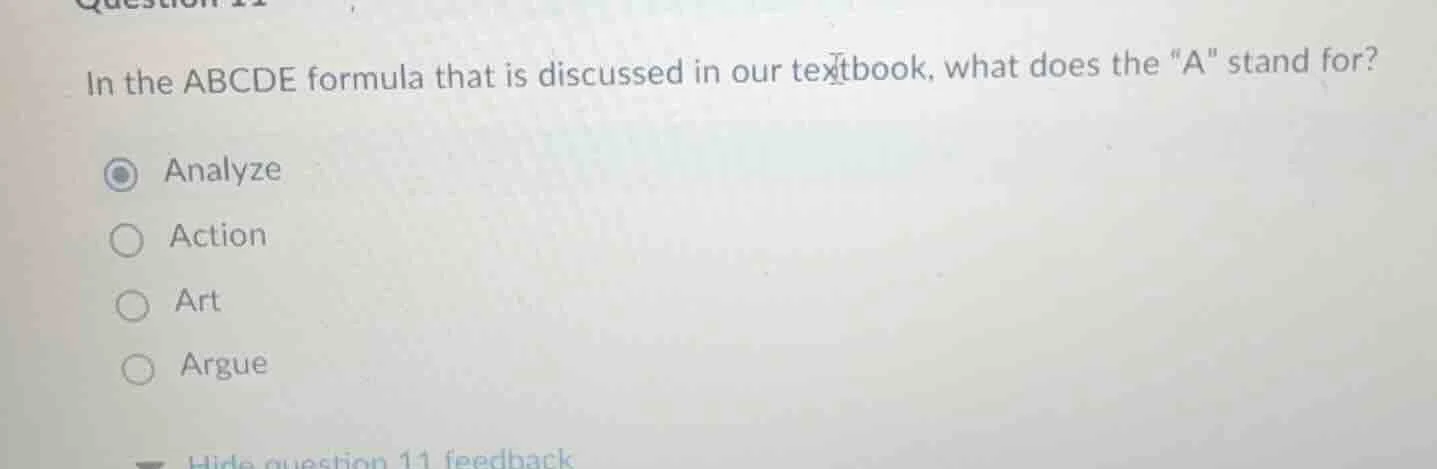 in the abcde formula that is discussed in our textbook, what does the \…