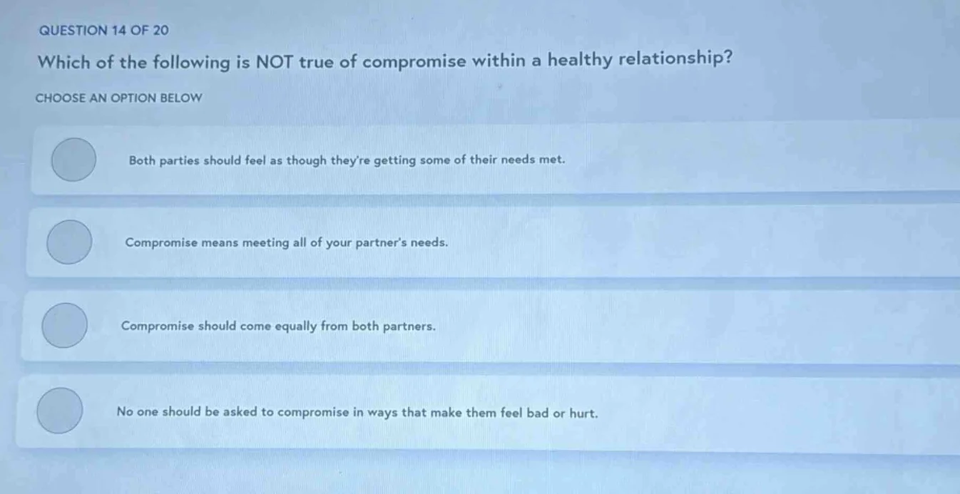 question 14 of 20 which of the following is not true of compromise with…