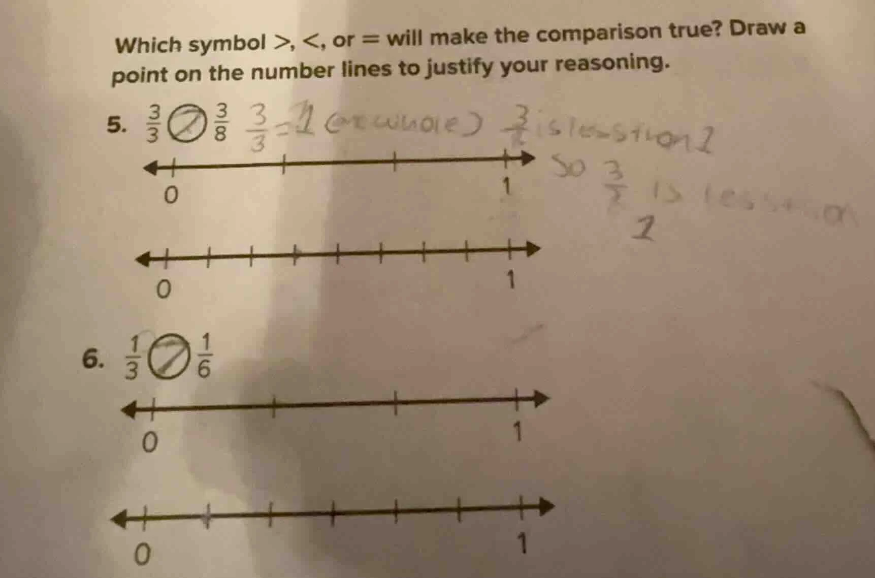 which symbol >, <, or = will make the comparison true? draw a point on …