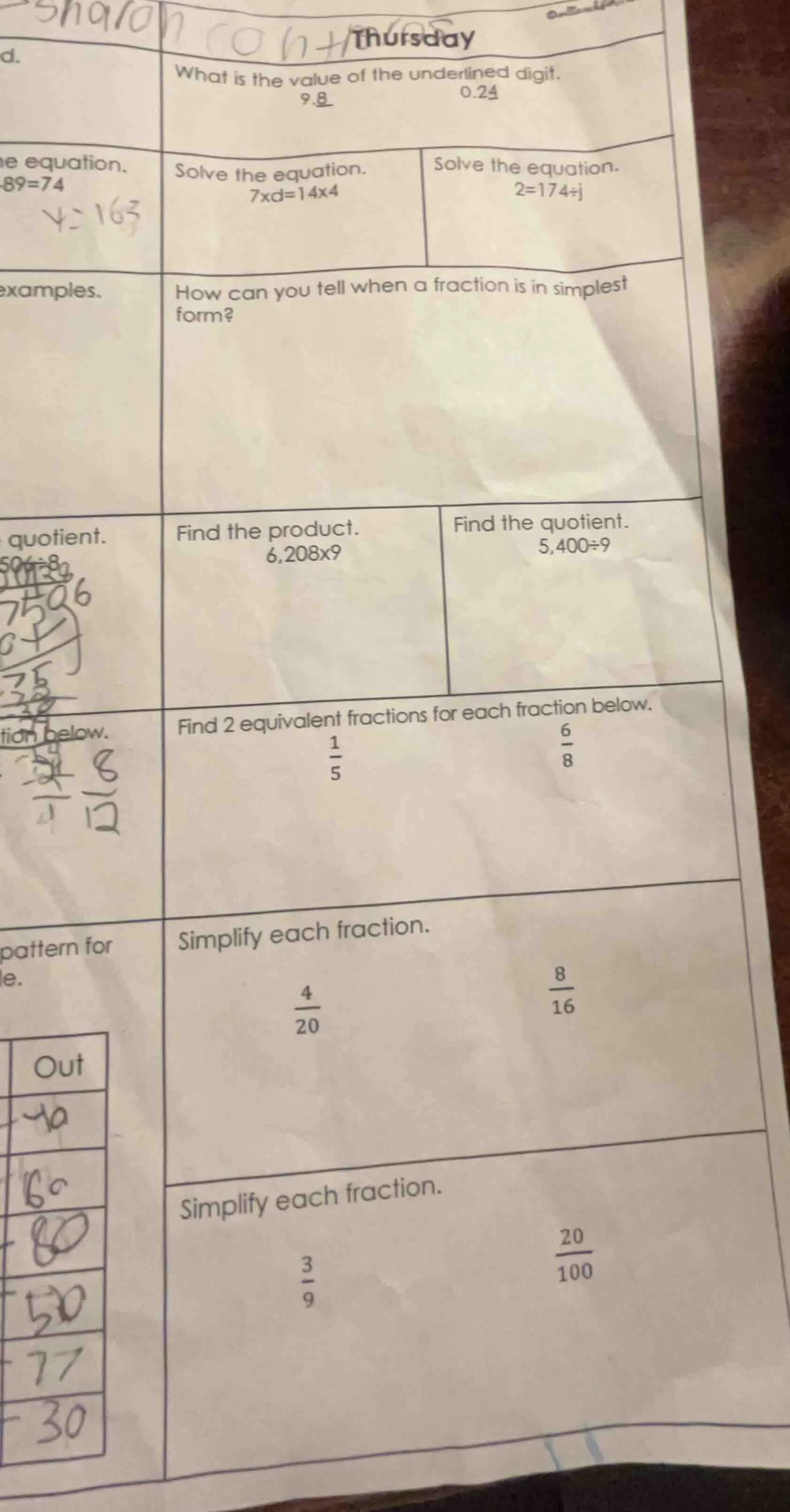 thursday what is the value of the underlined digit. 9.\\underline{8} 0.…