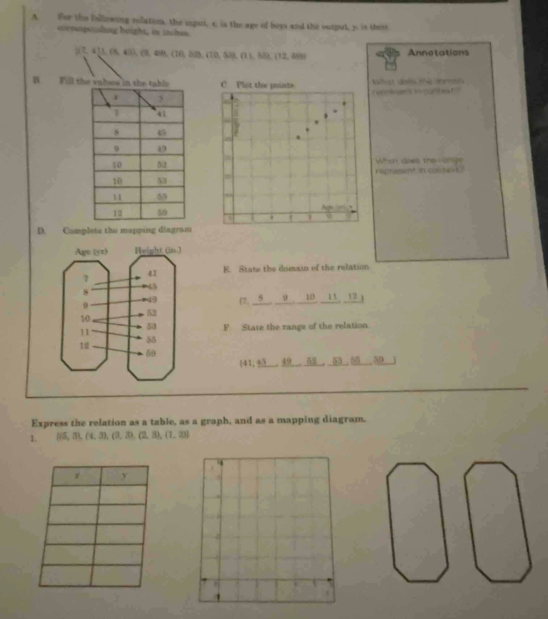 a. for the following relation, the input, x is the age of boys and the …