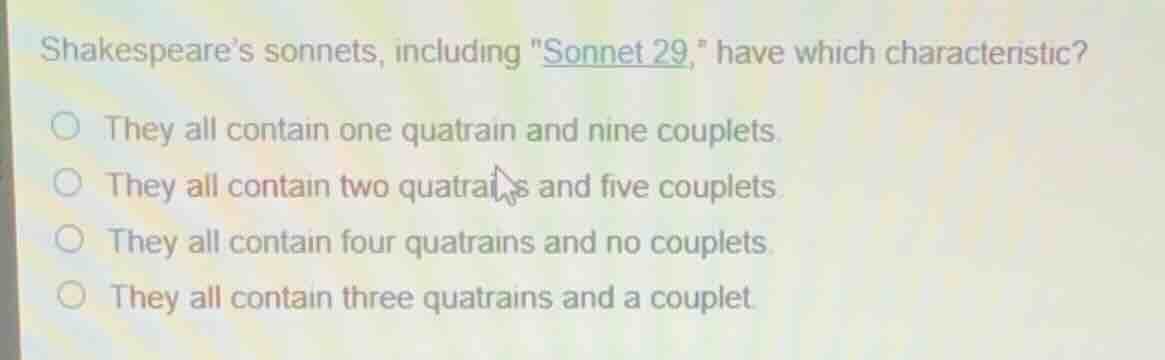 shakespeare’s sonnets, including \sonnet 29,\ have which characteristic…