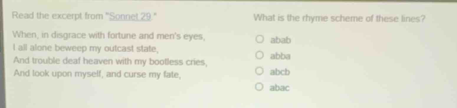 read the excerpt from \sonnet 29\ when, in disgrace with fortune and me…