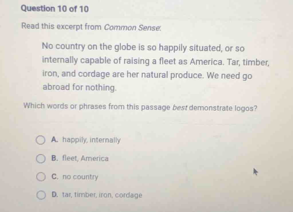 question 10 of 10 read this excerpt from common sense. no country on th…