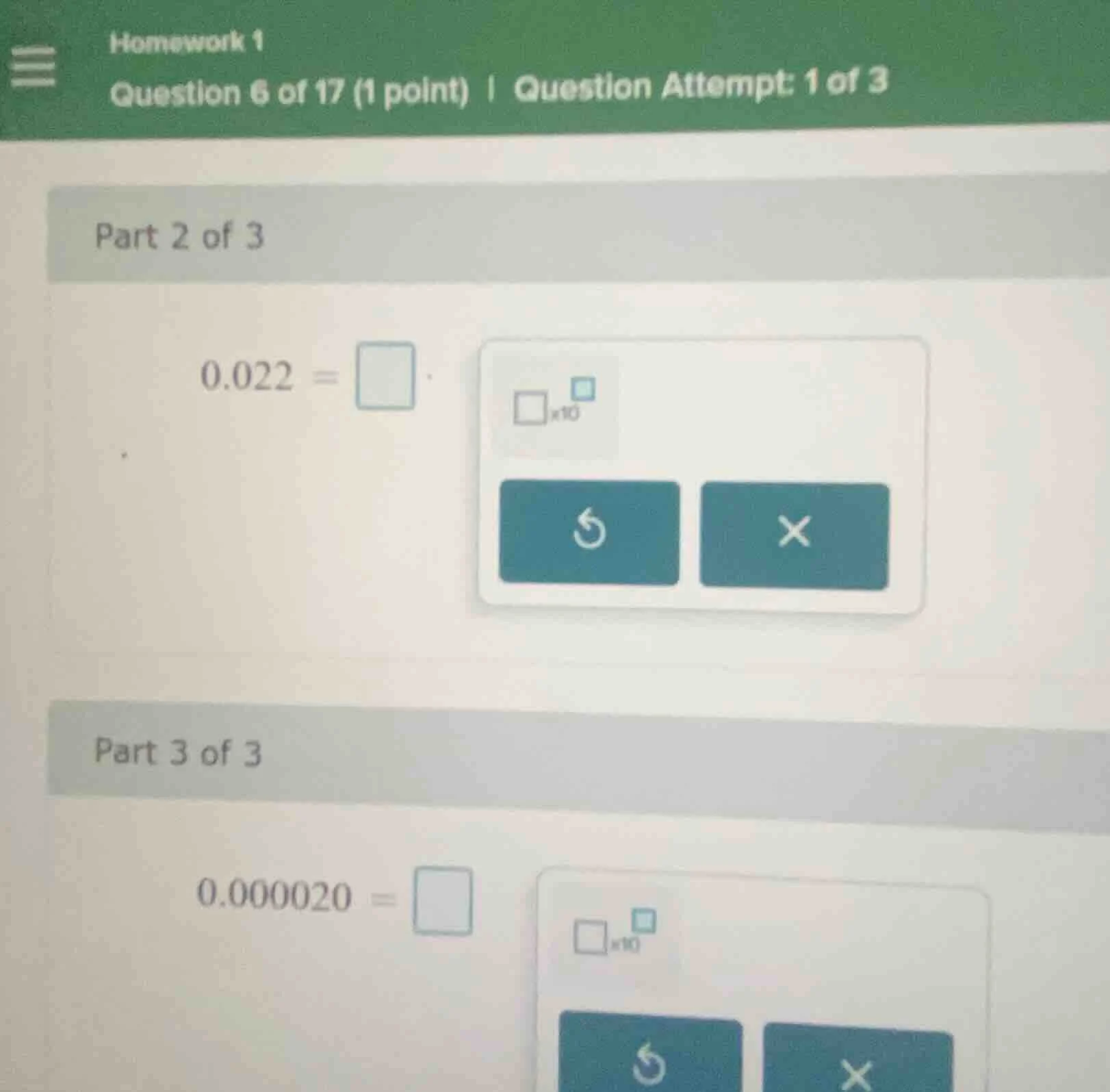 homework 1 question 6 of 17 (1 point) | question attempt: 1 of 3 part 2…