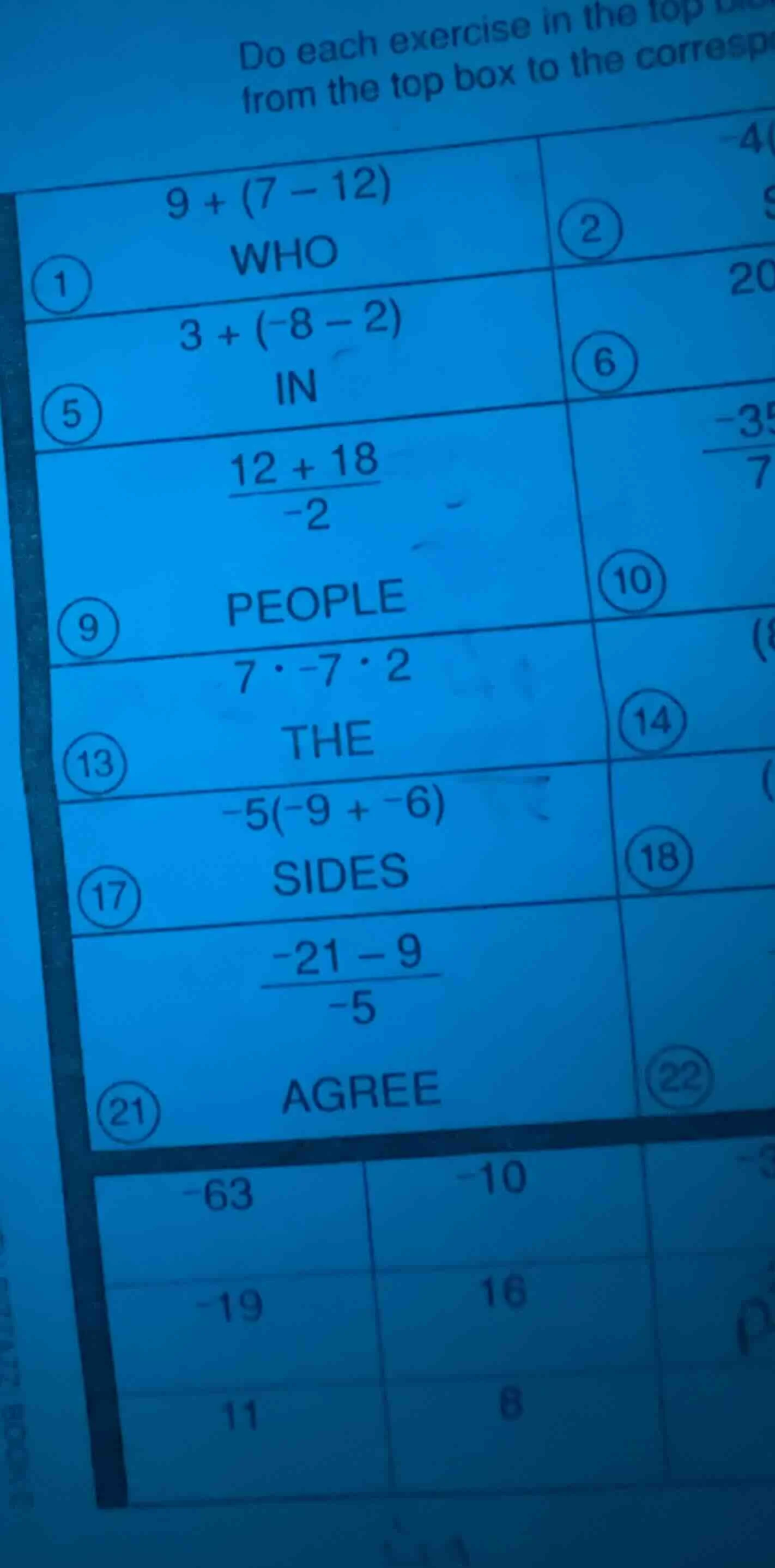 do each exercise in the top from the top box to the corres 1 ( 9 + (7 -…