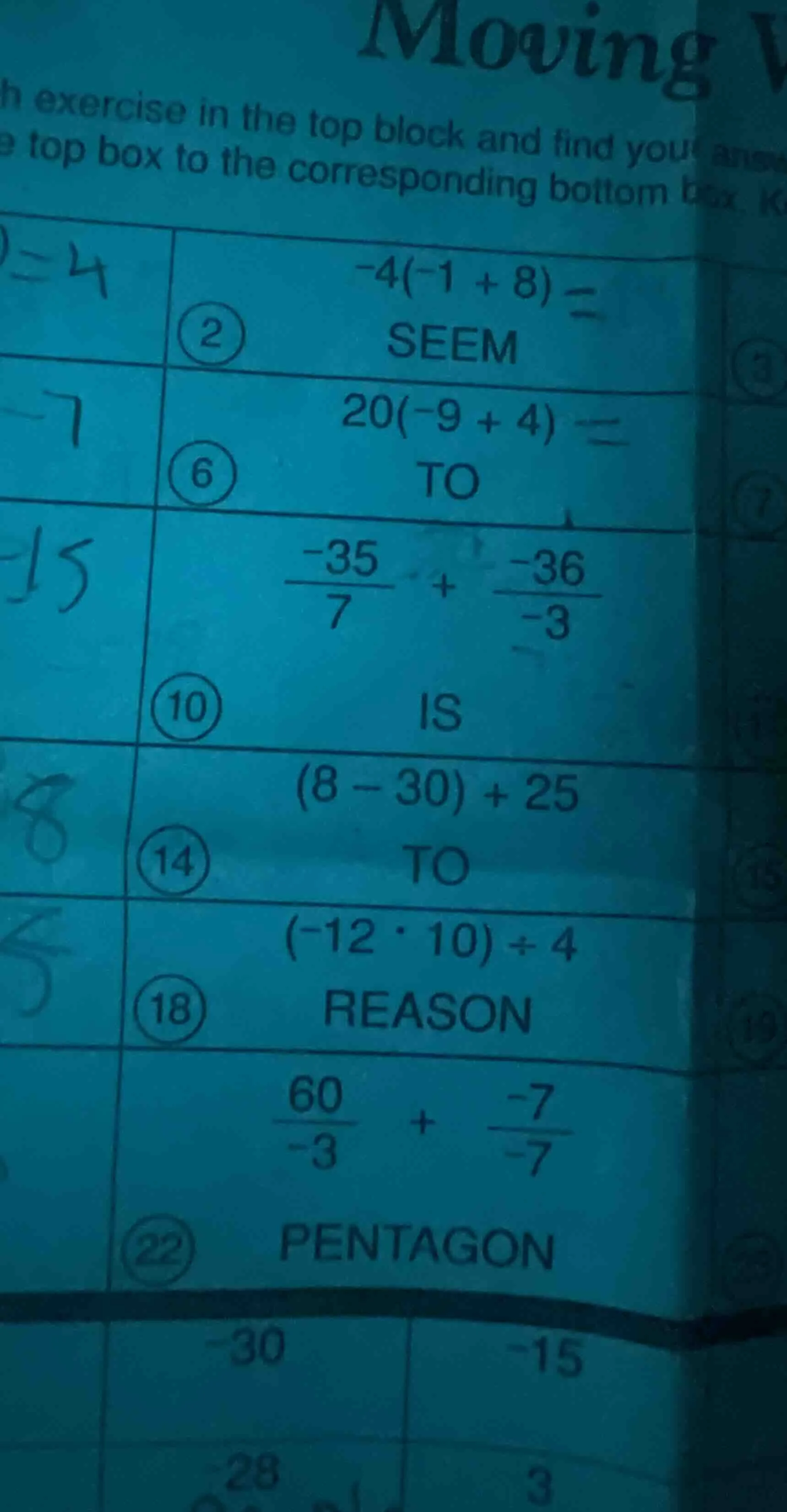 moving each exercise in the top block and find your answer e top box to…