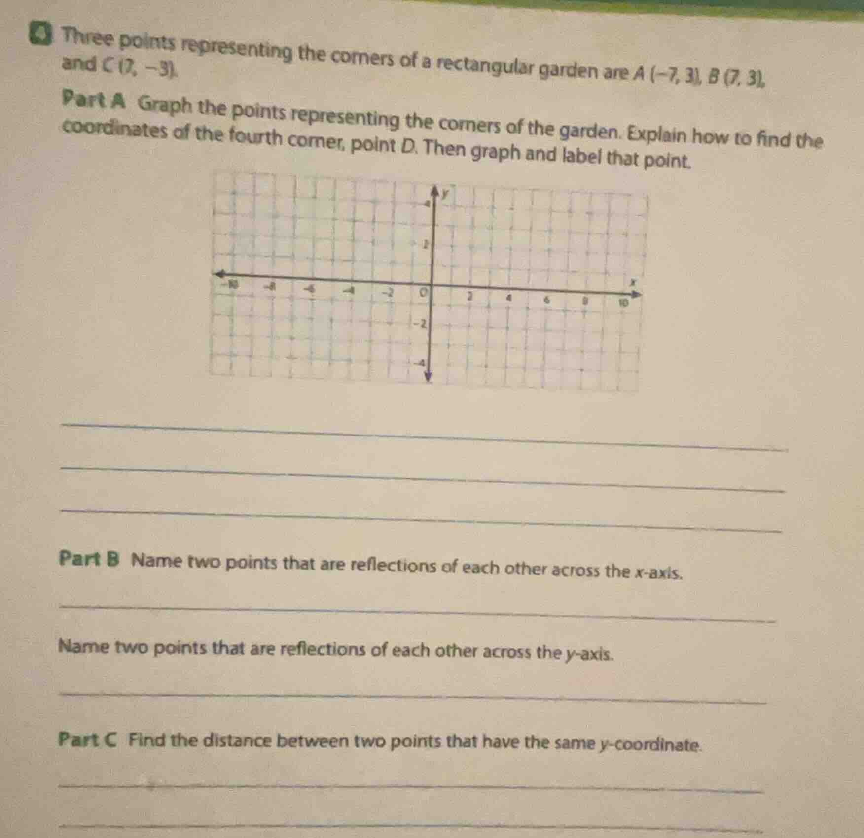 4 three points representing the corners of a rectangular garden are a (…
