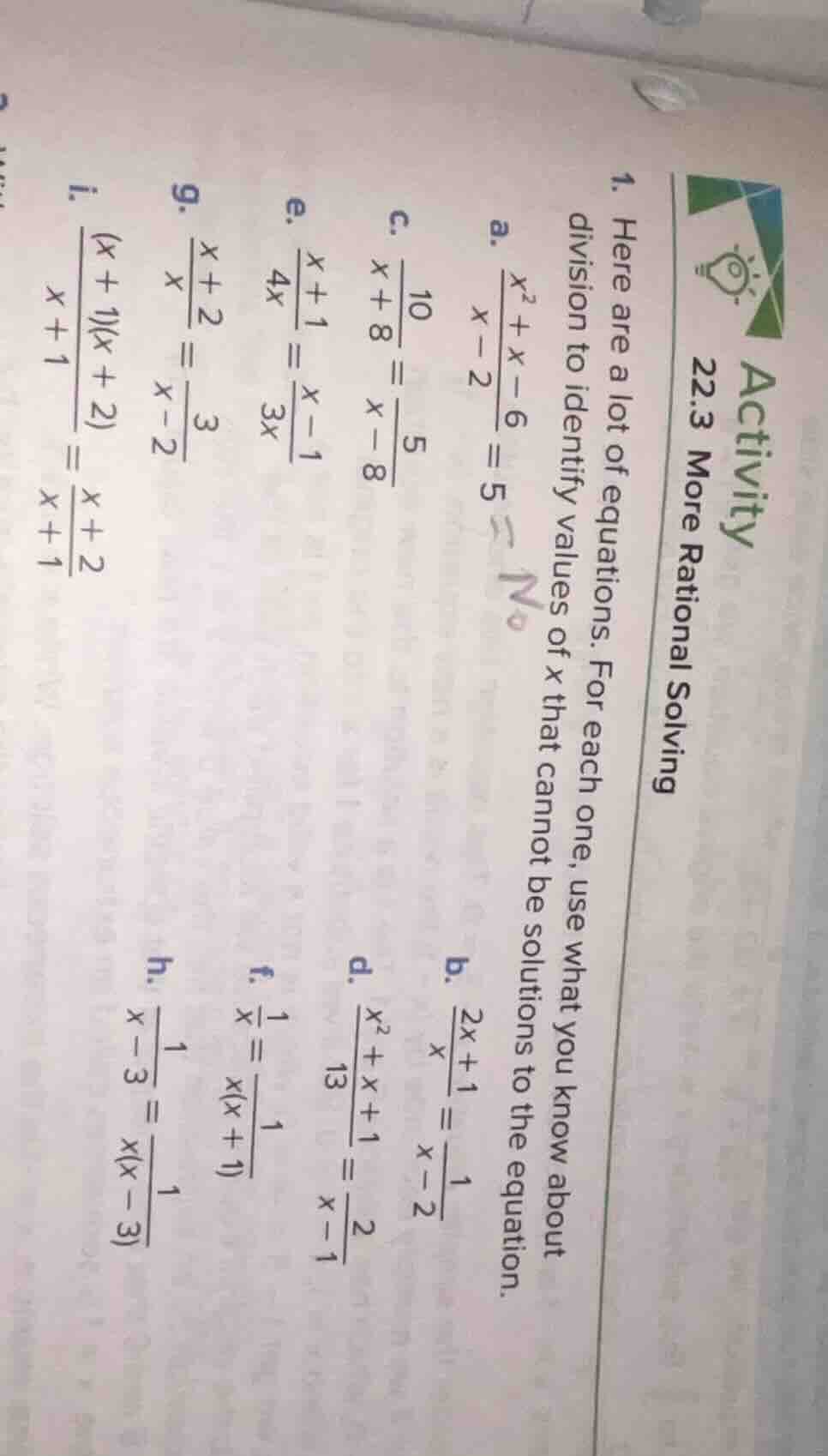 activity 22.3 more rational solving 1. here are a lot of equations. for…