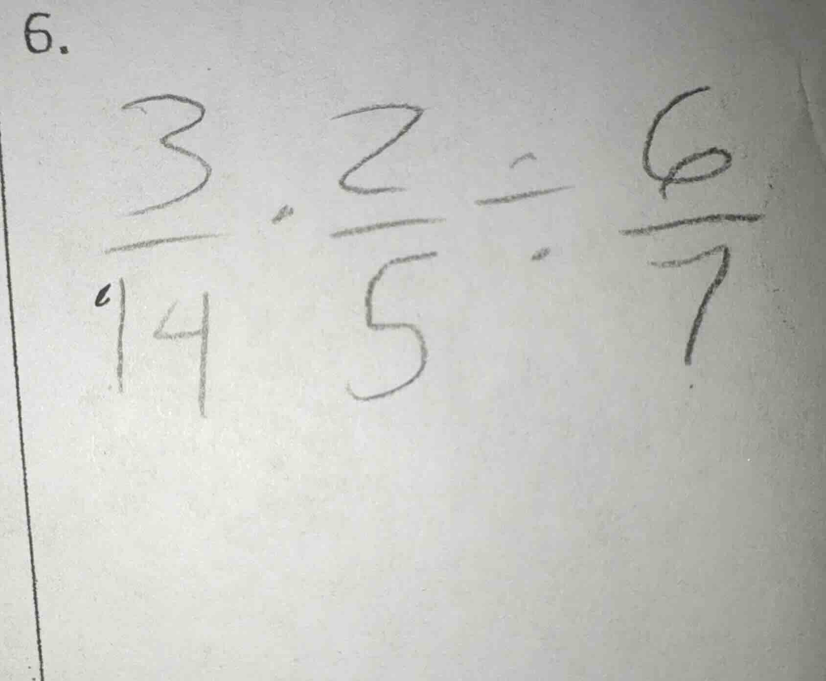 6. \\(\\frac{3}{14} \\cdot \\frac{2}{5} \\div \\frac{6}{7}\\)