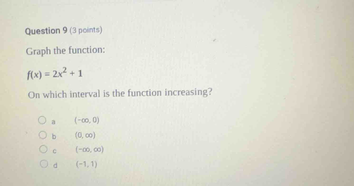 question 9 (3 points) graph the function: $f(x) = 2x^2 + 1$ on which in…