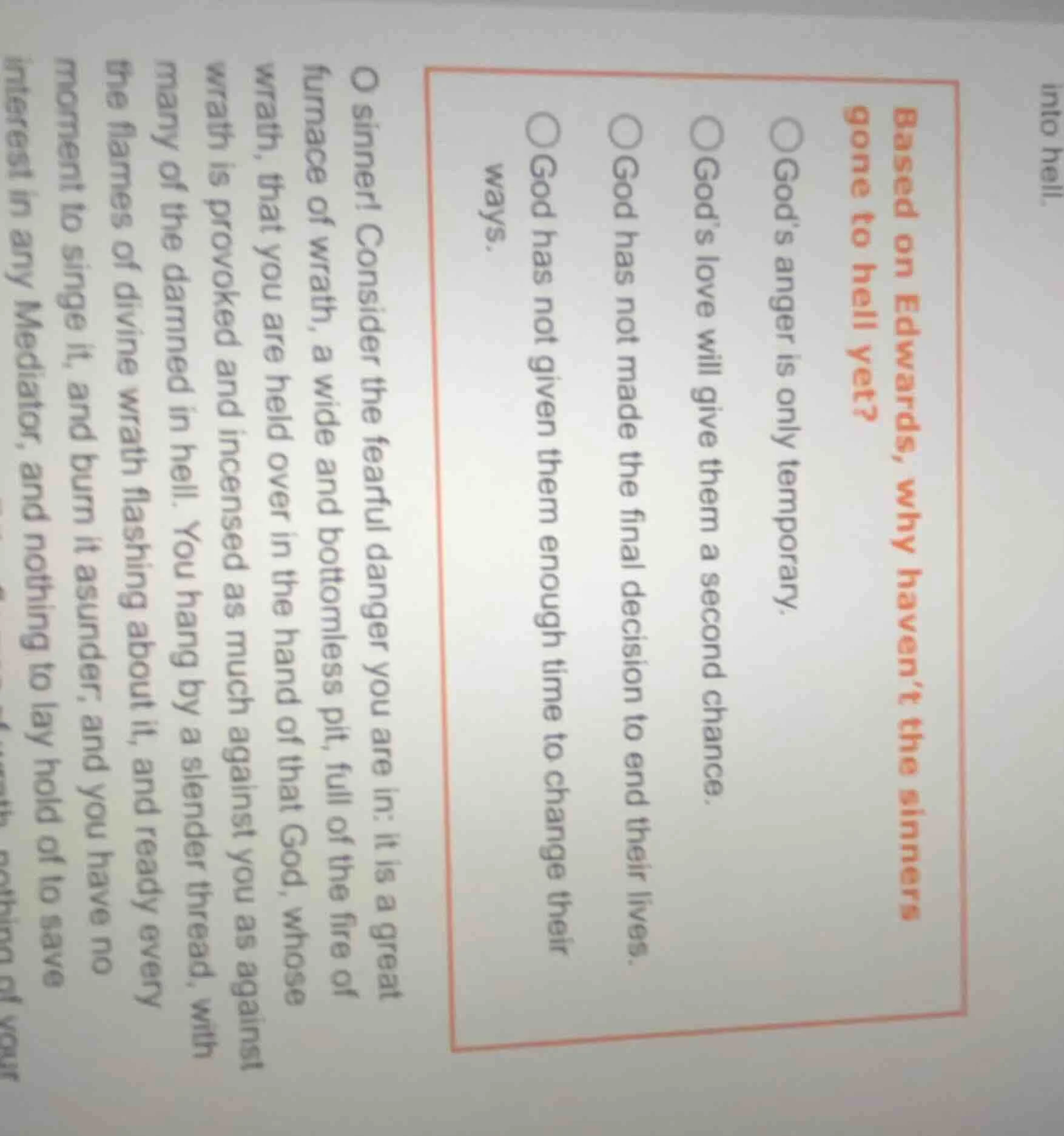 based on edwards, why havent the sinners gone to hell yet? ○ god’s ange…