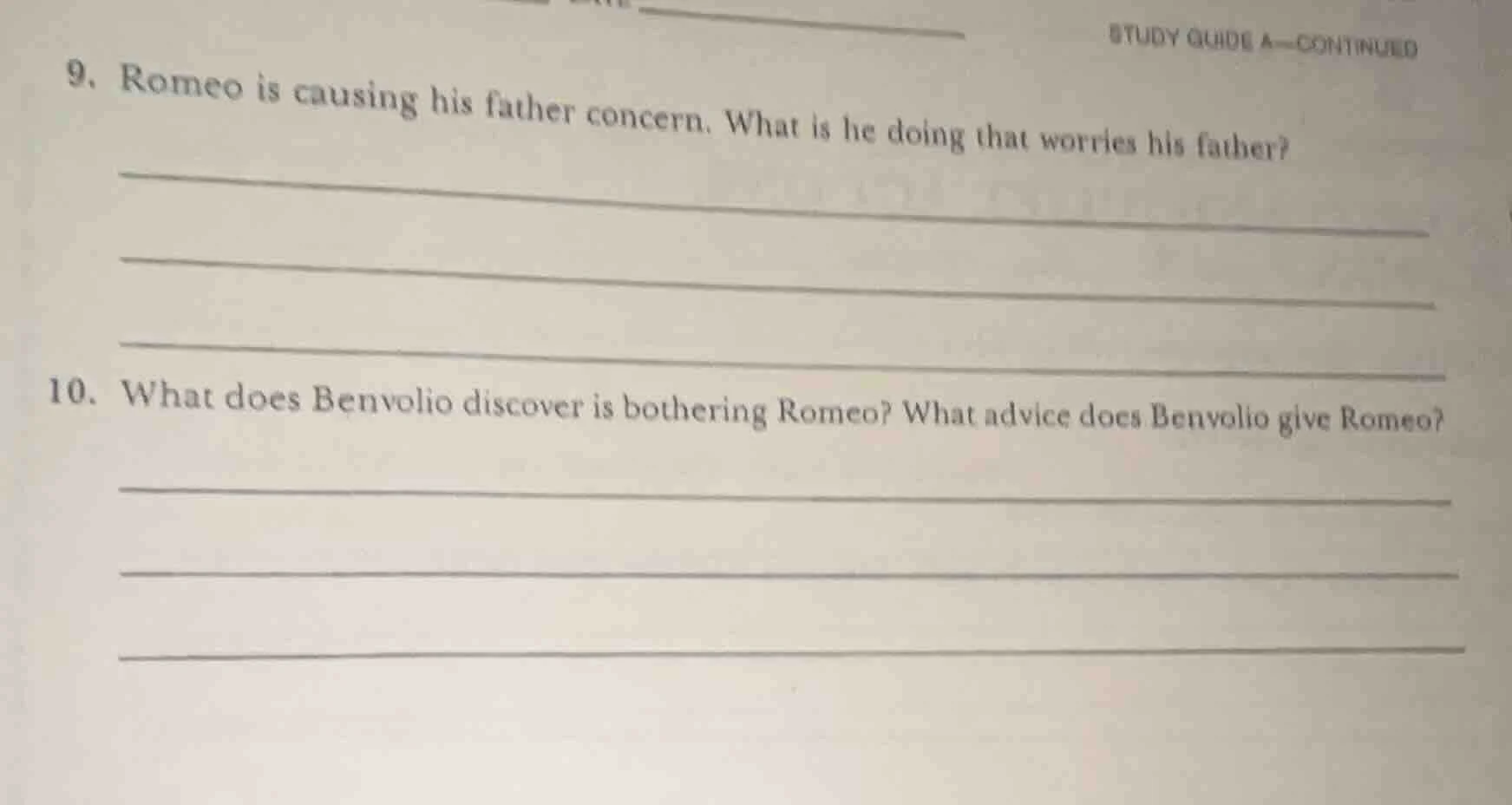 study guide a—continued 9. romeo is causing his father concern. what is…
