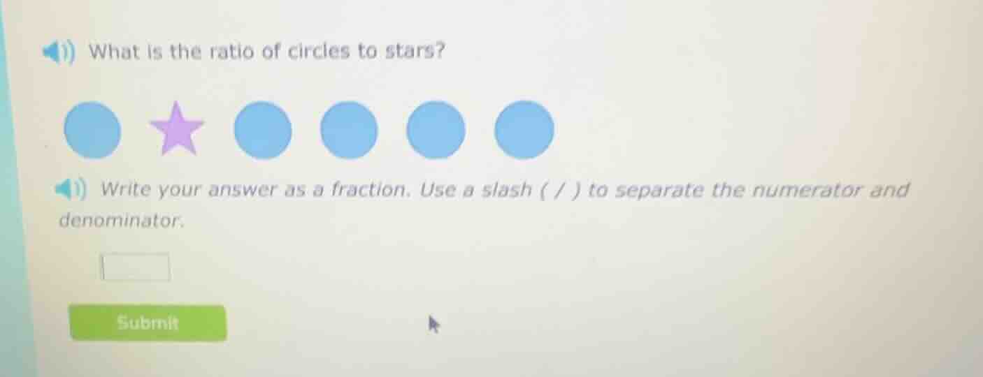 what is the ratio of circles to stars? ● ★ ● ● ● ● write your answer as…