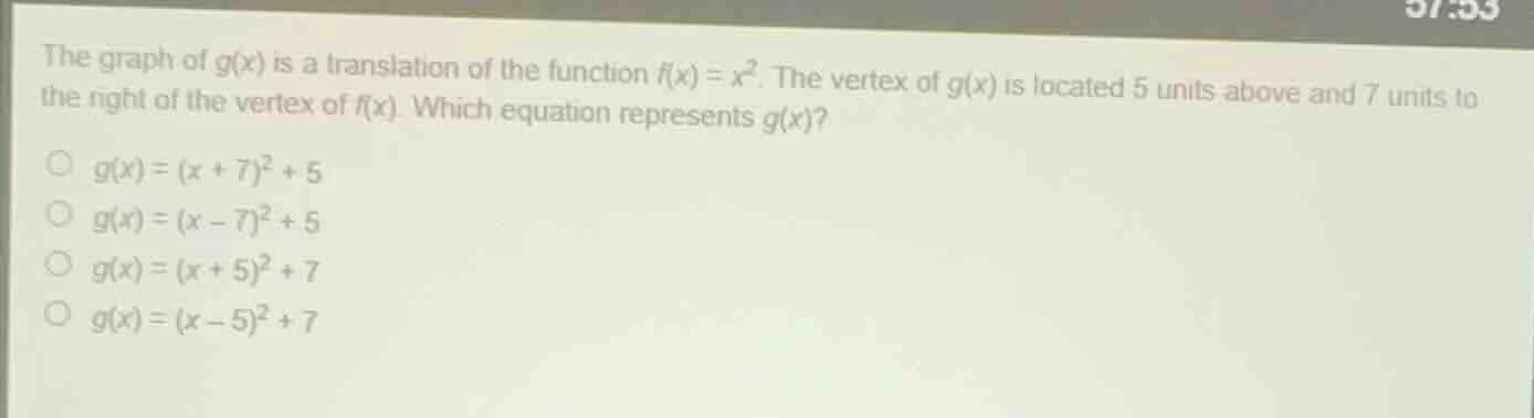 the graph of g(x) is a translation of the function f(x) = x². the verte…