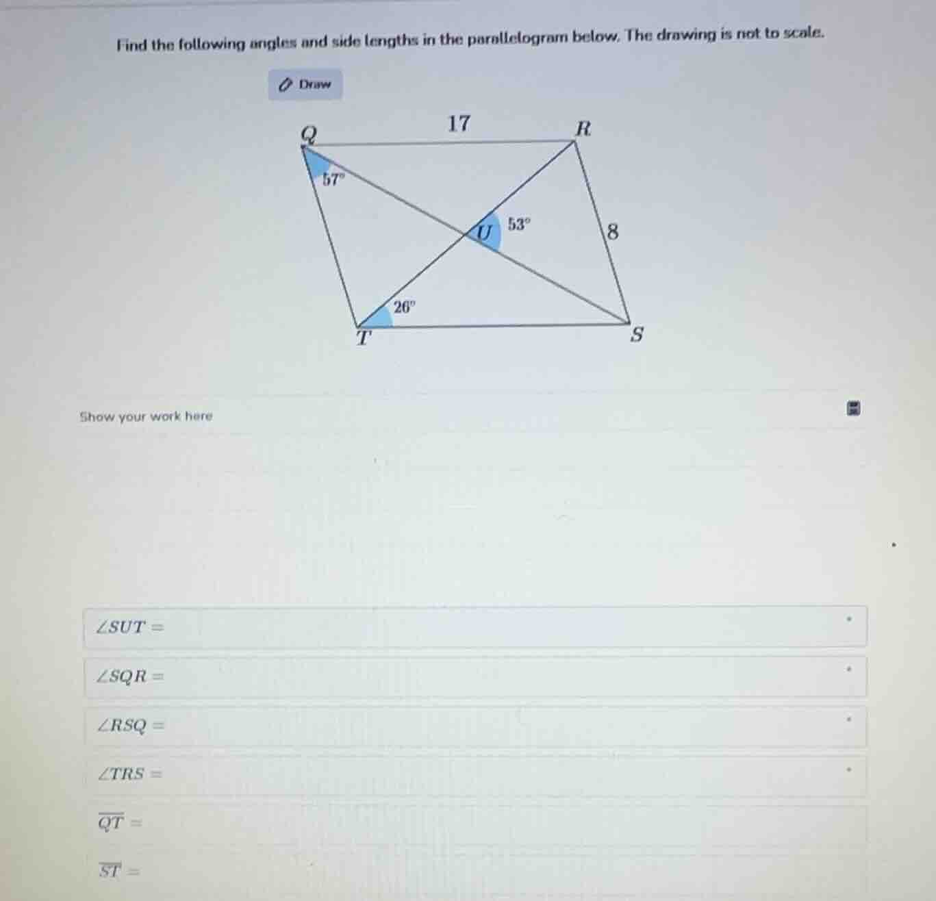 find the following angles and side lengths in the parallelogram below. …