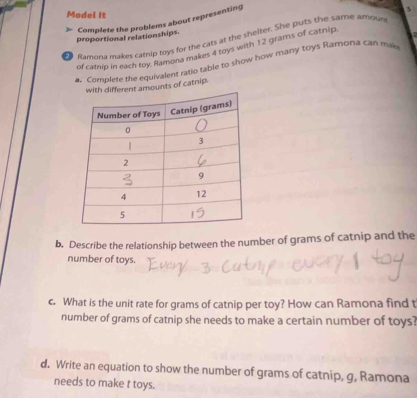 model it complete the problems about representing proportional relation…