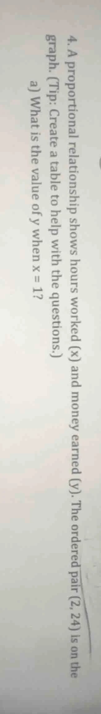 4. a proportional relationship shows hours worked (x) and money earned …