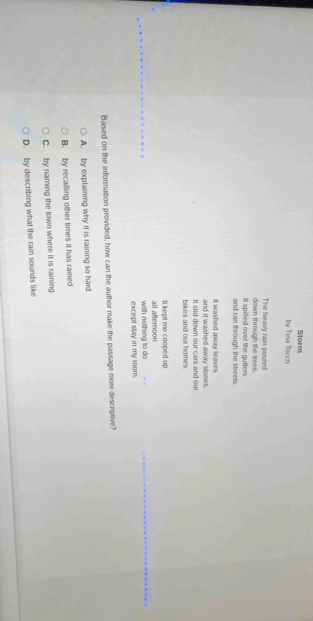storm by tina tocco the heavy rain poured down through the trees. it sp…