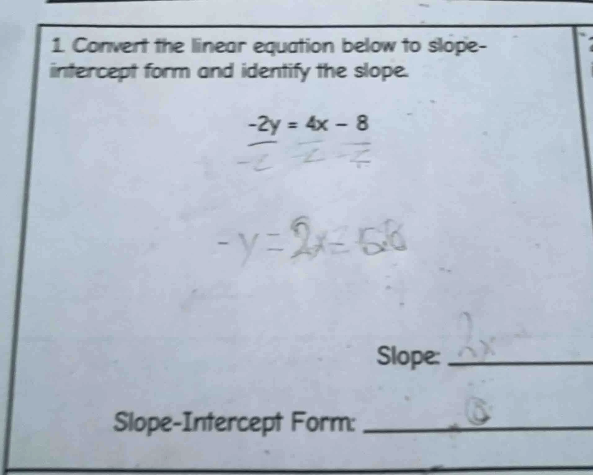 1. convert the linear equation below to slope-intercept form and identi…